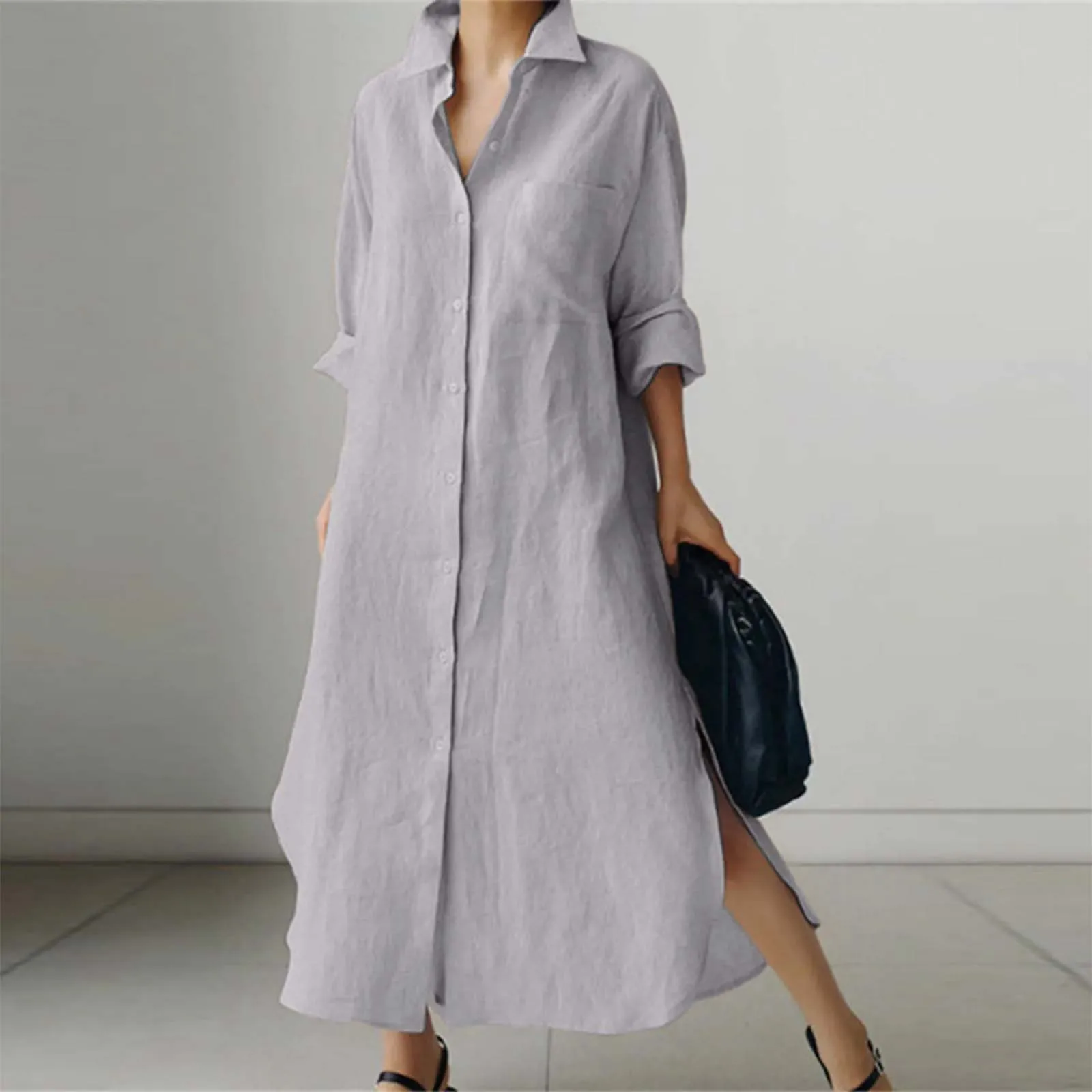 

Ringer Dress Ladies Casual Oversized Long Sleeve Cardigan Dress With Asymmetrical Hem And High Slit Maxi Dress Code for Women