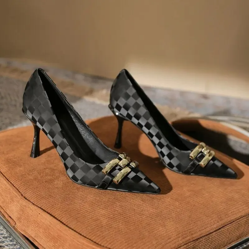 Office With Medium Heels Black Shoes For Women 2024 White Luxury Leather Casual Formal Ladies Summer Footwear Quick Delivery A
