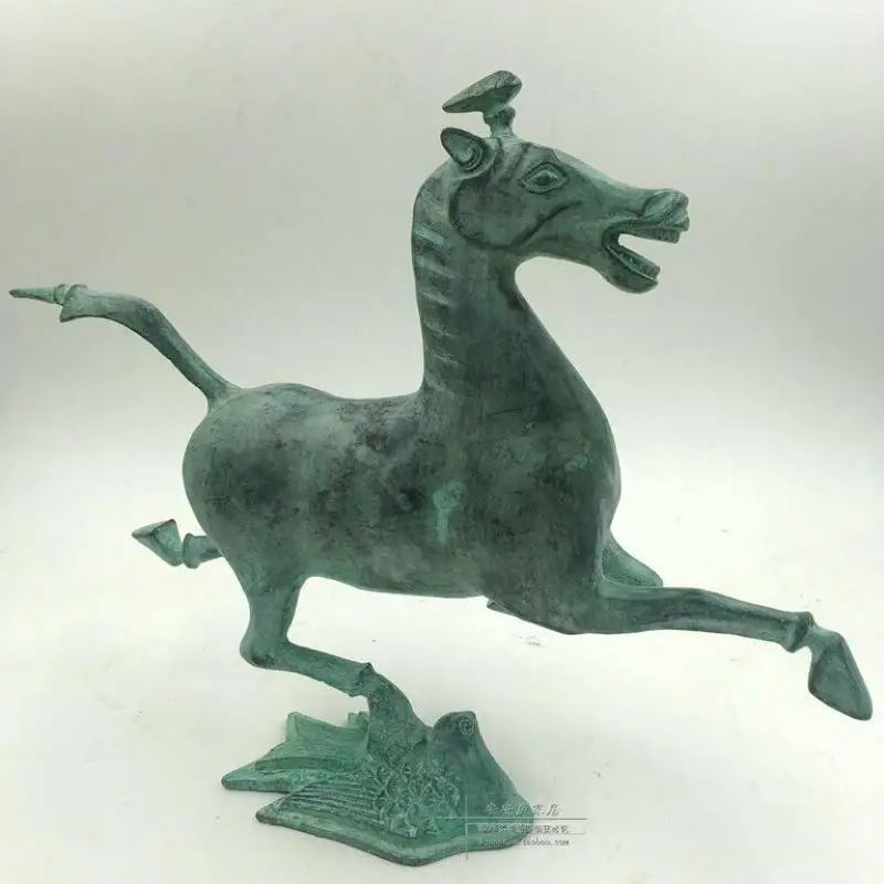 

30cm Vintage Bronze Chinese Running Horse Sculpture, Treading on flying swallow