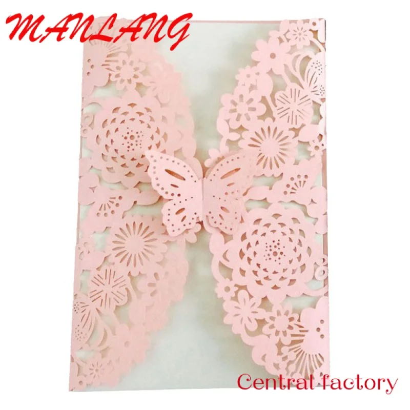 Custom  New Wedding Thank You Paper Card  Custom Printing Wedding Invitations Flower Pattern Laser Cut Greeting Card