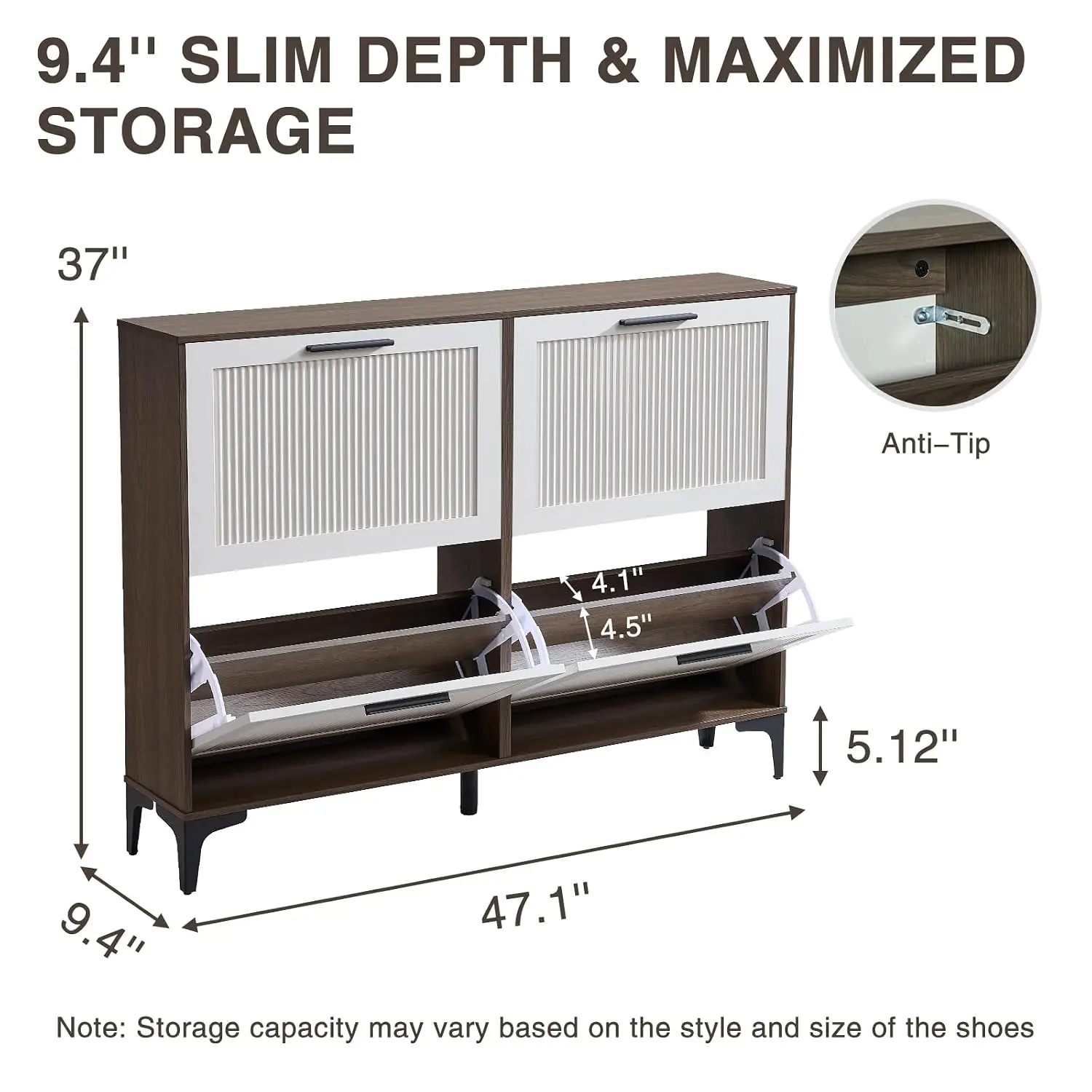 Fluted Shoe Cabinet 4 Flip Drawers Entryway Organizer Wooden Slim Hidden Storage, Customized
