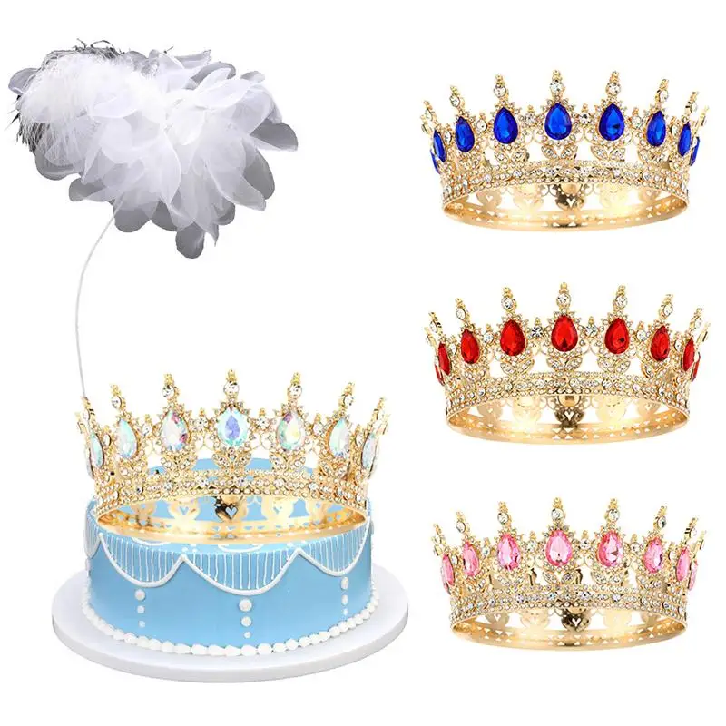 Décoration de gâteau de luxe en forme de couronne, avec cristaux et perles, pour baby shower, fête de princesse, anniversaire, mariage, accessoire pour cupcakes