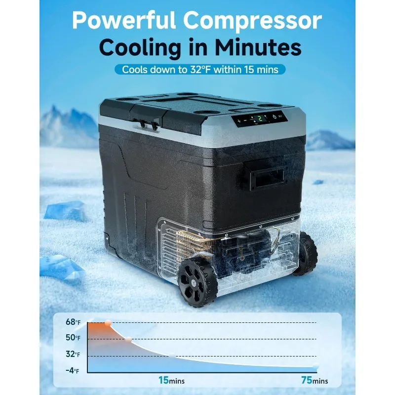 ثلاجة سيارة محمولة 12 فولت - مبرد كهربائي 53 كوارت (50 لتر) مع تيار مستمر 12/24 فولت و110-240 فولت تيار متردد لشاحنة فان RV Camper SUV،