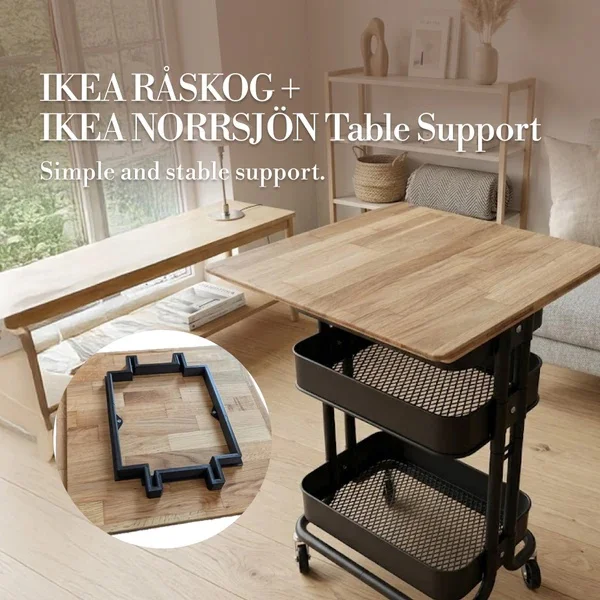 Soporte de Montaje en Mesa Compatible con el Carro IKEA RASKOG, Soporte de Fijación para Tablero de Madera NORRSJÖN, Adaptador para Carro con Ruedas
