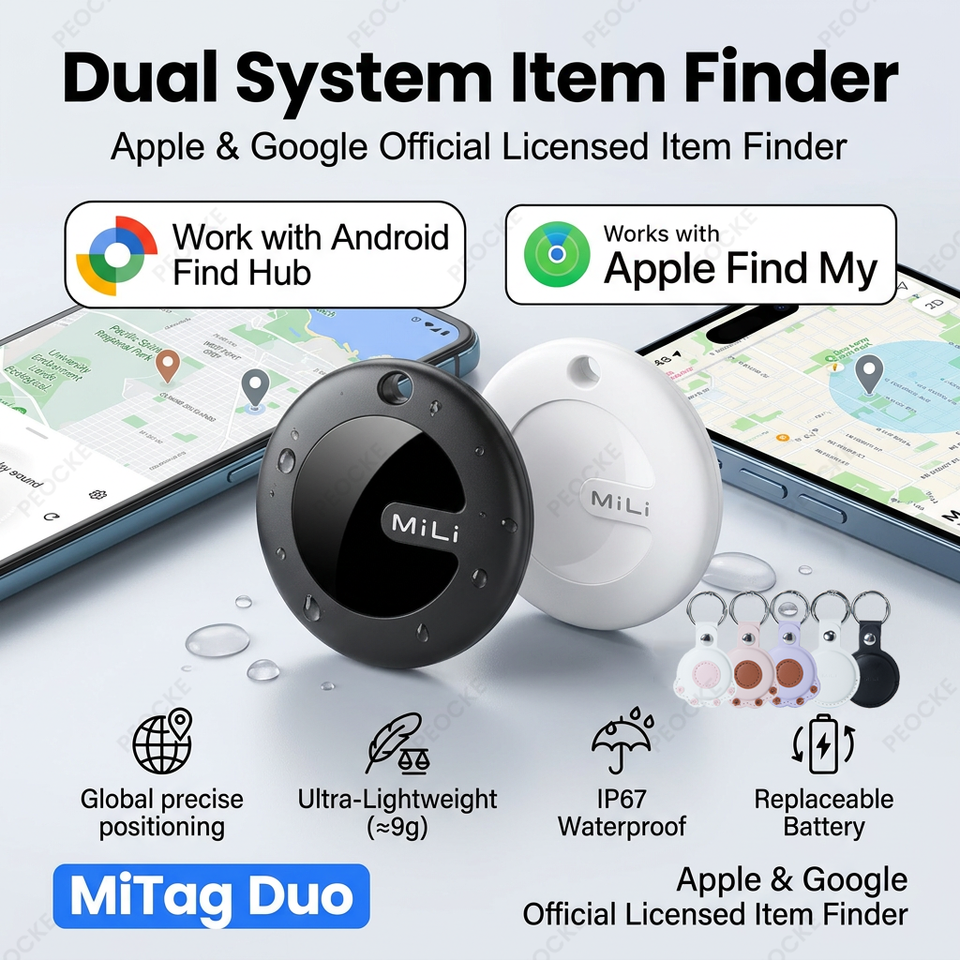 MiLi MiTag Dual System Bluetooth GPS Tracker Locator Smart Location Tag Keys Finder Works With Apple Find My&Google Find Hub