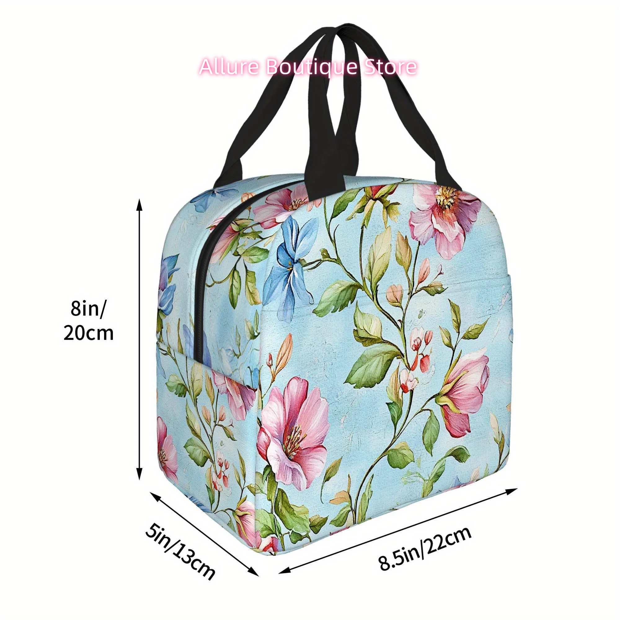 1pc, Featuring a Floral Design with Pink And Blue Blooms. This Printed Thermal Bag Is Insulated And Not Intended for Food Contac