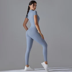 Yoga Set Women Zipper Short Sleeve one piece Gym suit Women's Sports Shapewear Solid Color Nylon Yoga Bodysuit