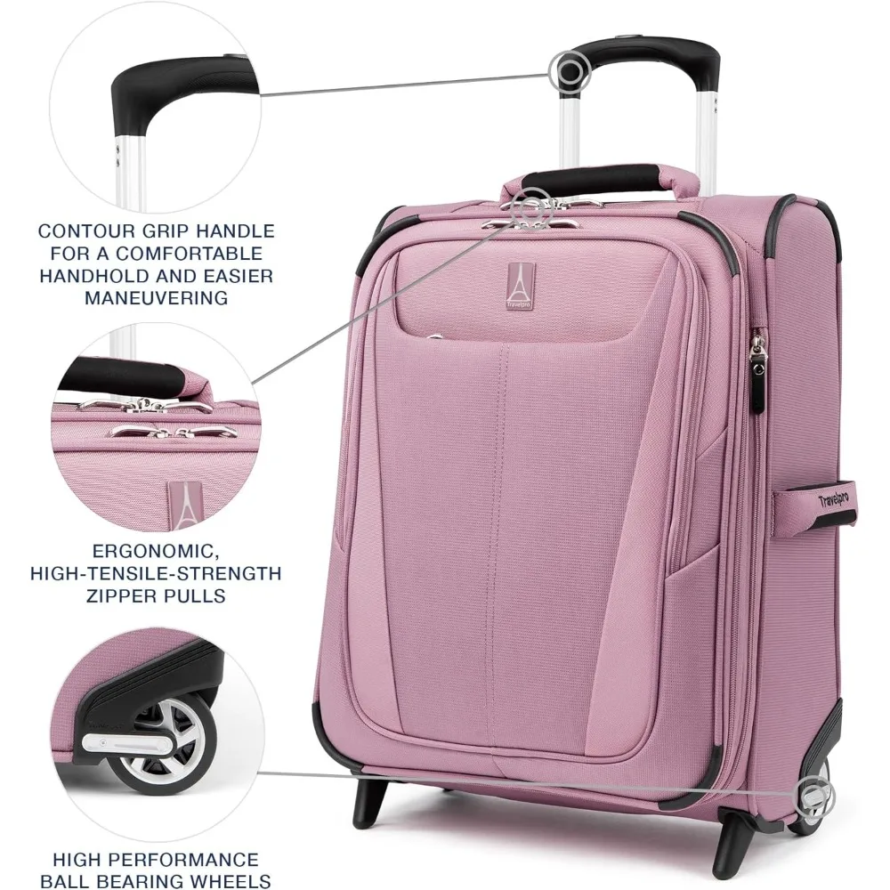 Erweiterbares, weiches, aufrechtes Handgepäck mit 2 Rädern, leichter Koffer für Damen und Herren, Orchideenrosa-Lila