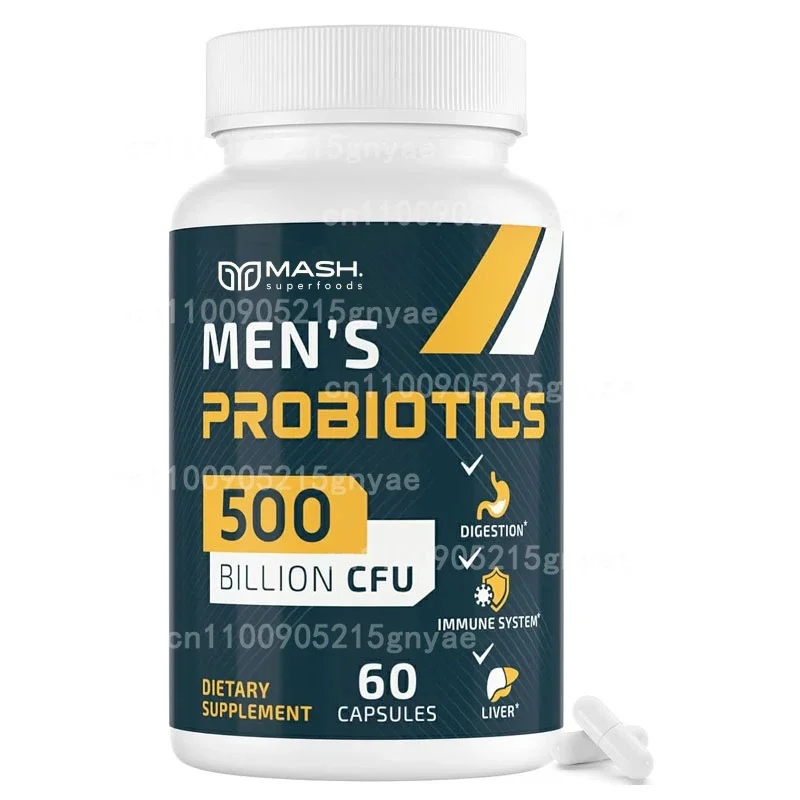 

500 Billion CFU and 12 Types Male Probiotics+4 Types of Prebiotic Fibers, Digestive, Immune Health, Energy Support, 60 Capsules