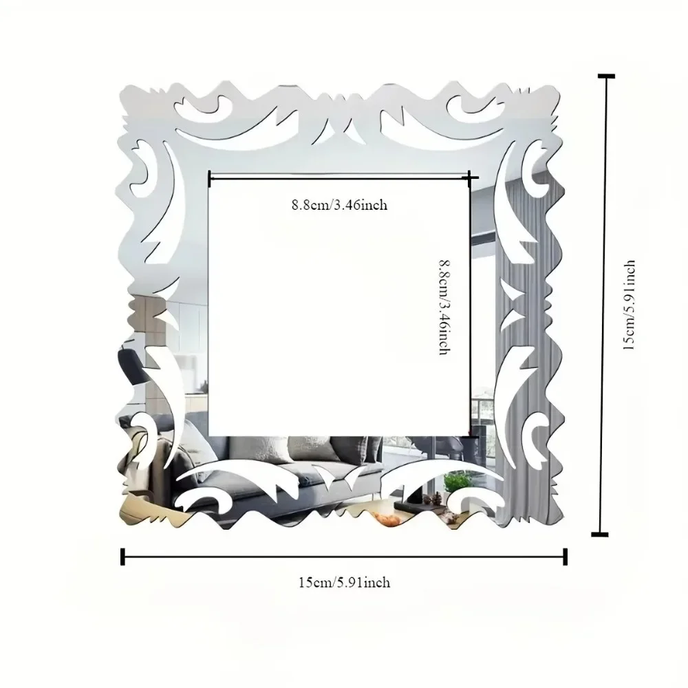 4PCS 15X15cm Switch Sticker Mirror Style Photo Frame Wall Stickers Decorative Wall Decals Home Decor for Living Room Shop