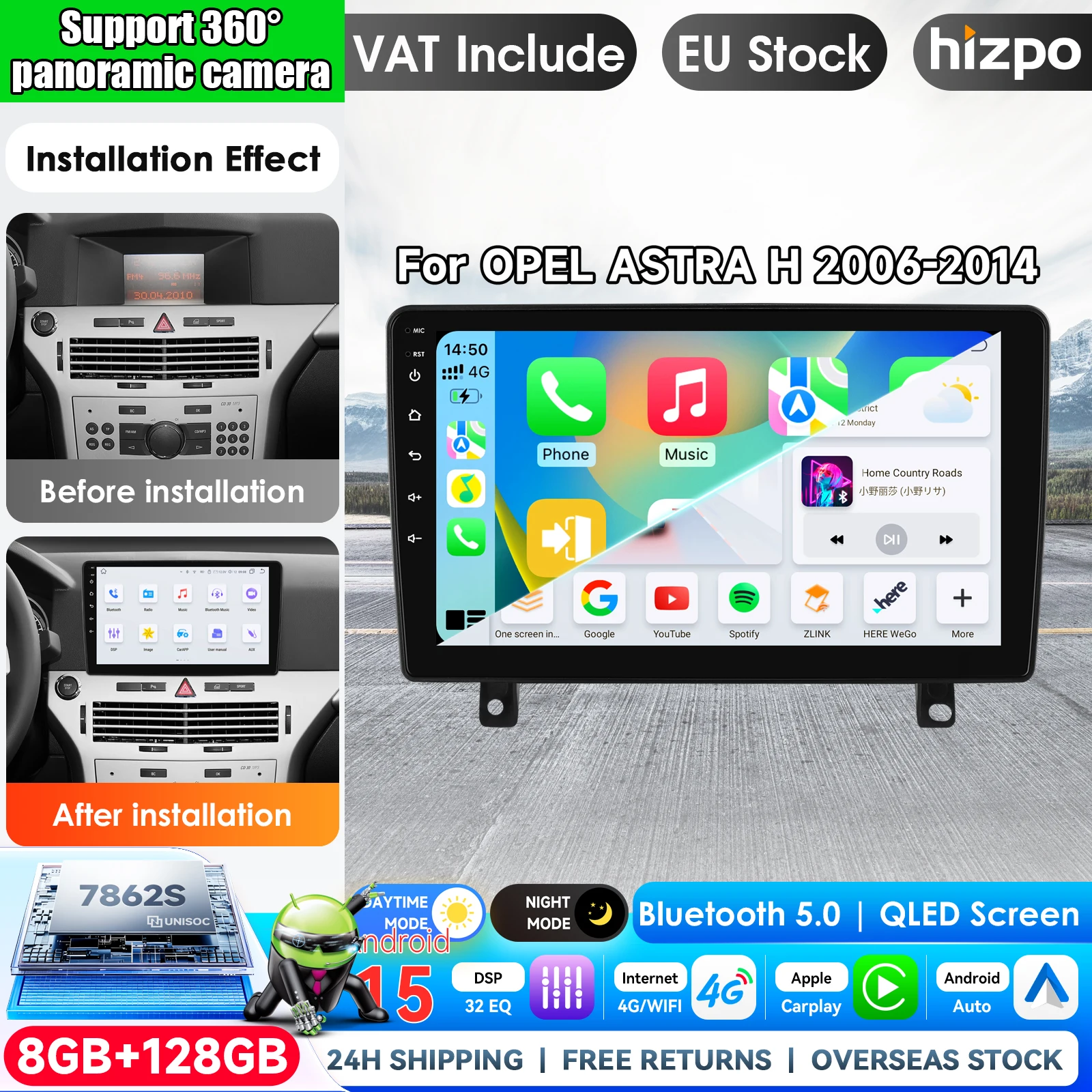 Per Opel Zafira B, per Opel Astra H 2005 - 2014, autoradio Android, lettore multimediale video, Carplay, navigazione GPS automatica, Wi-Fi, 2DIN, con Apple CarPlay, sistemi intelligenti, autoradio 2