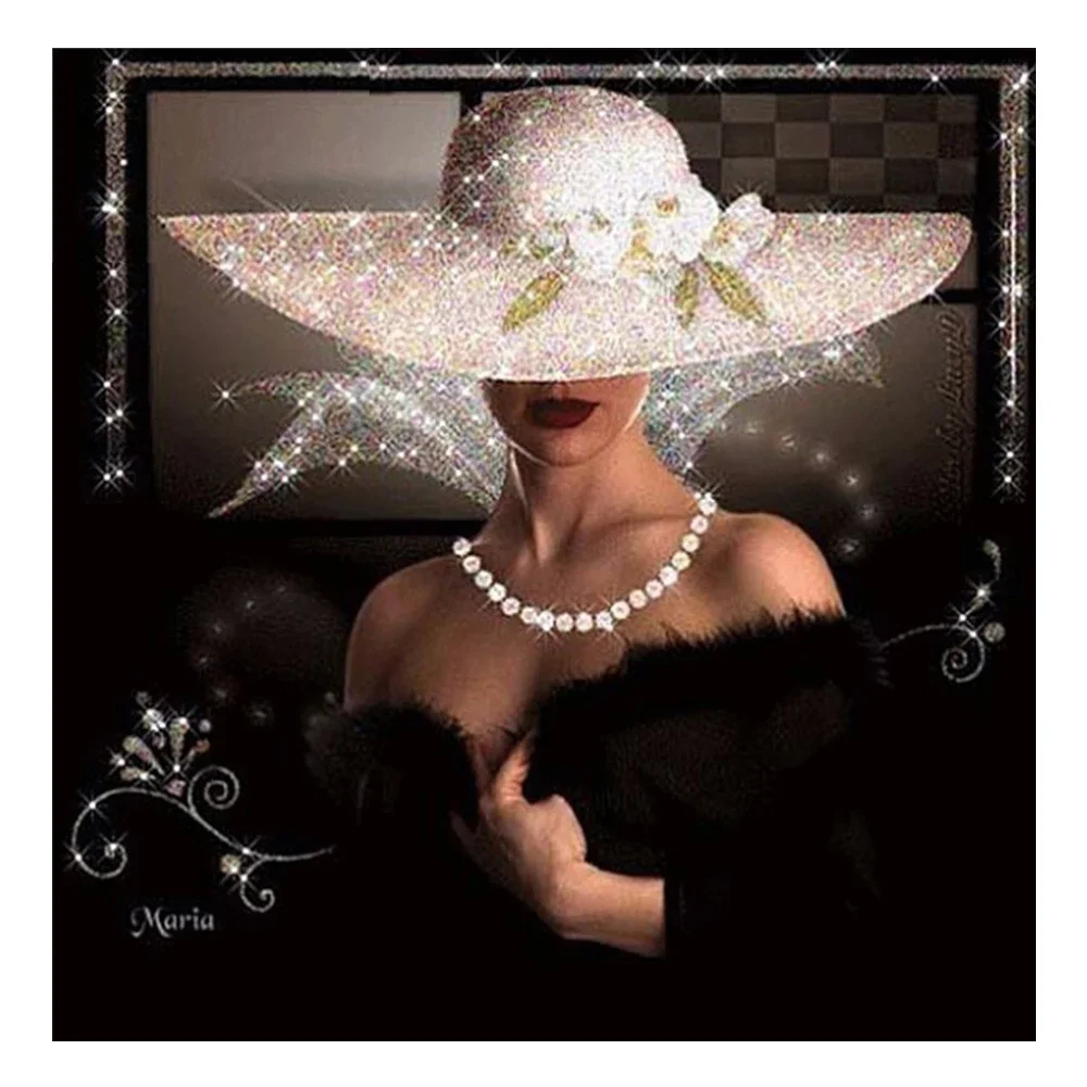 5D DIY Diamond Embroidery Elegant Lady Wearing Top Hat Diamond Painting Inlaid Full Square/Round Diamond Mosaic Home Decoration