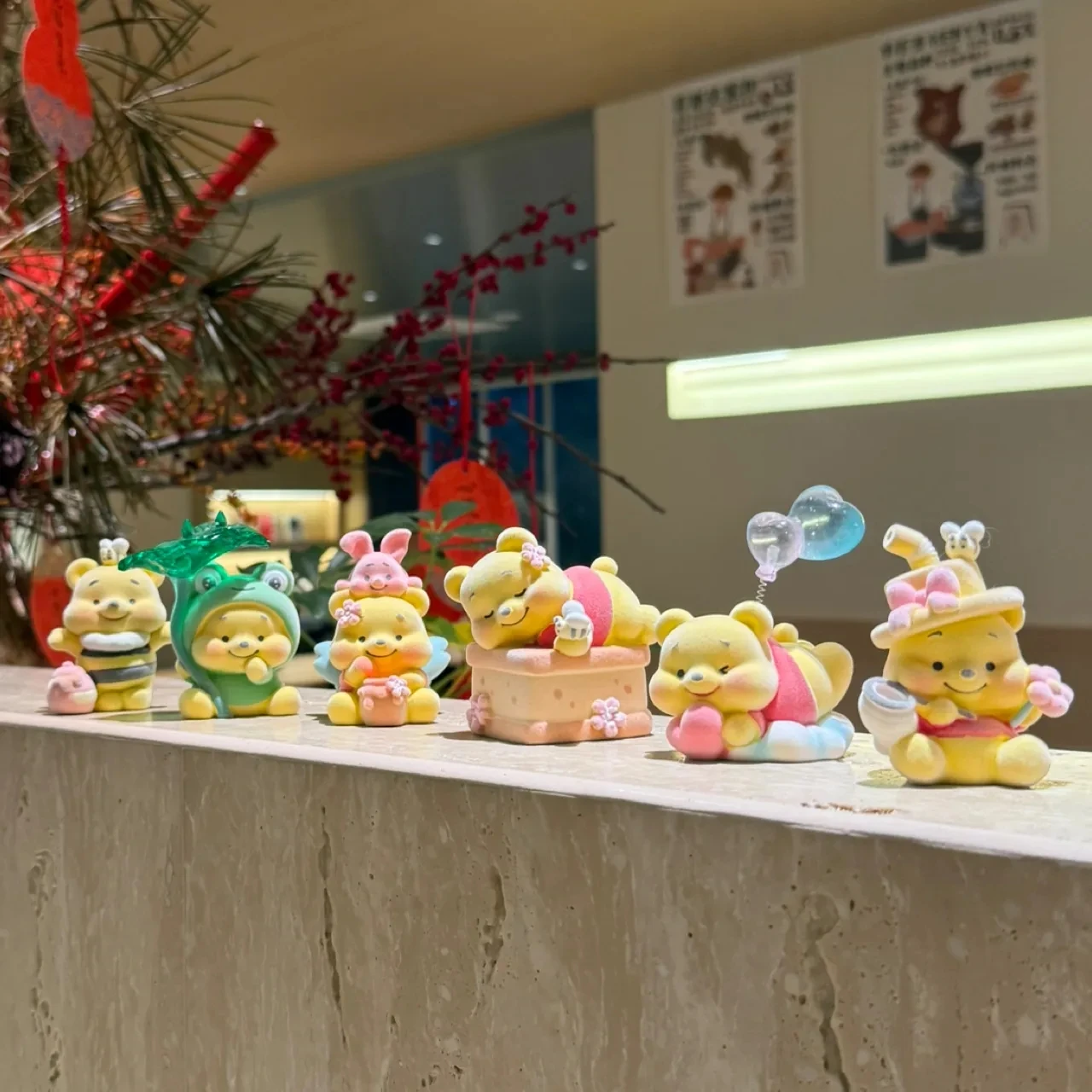 Disney Snoring Pooh Bear Blind Box MINI Secret Flocked Bear Cute Birthday Gift Pu Pu Peripheral Car Ornament Table Decoration