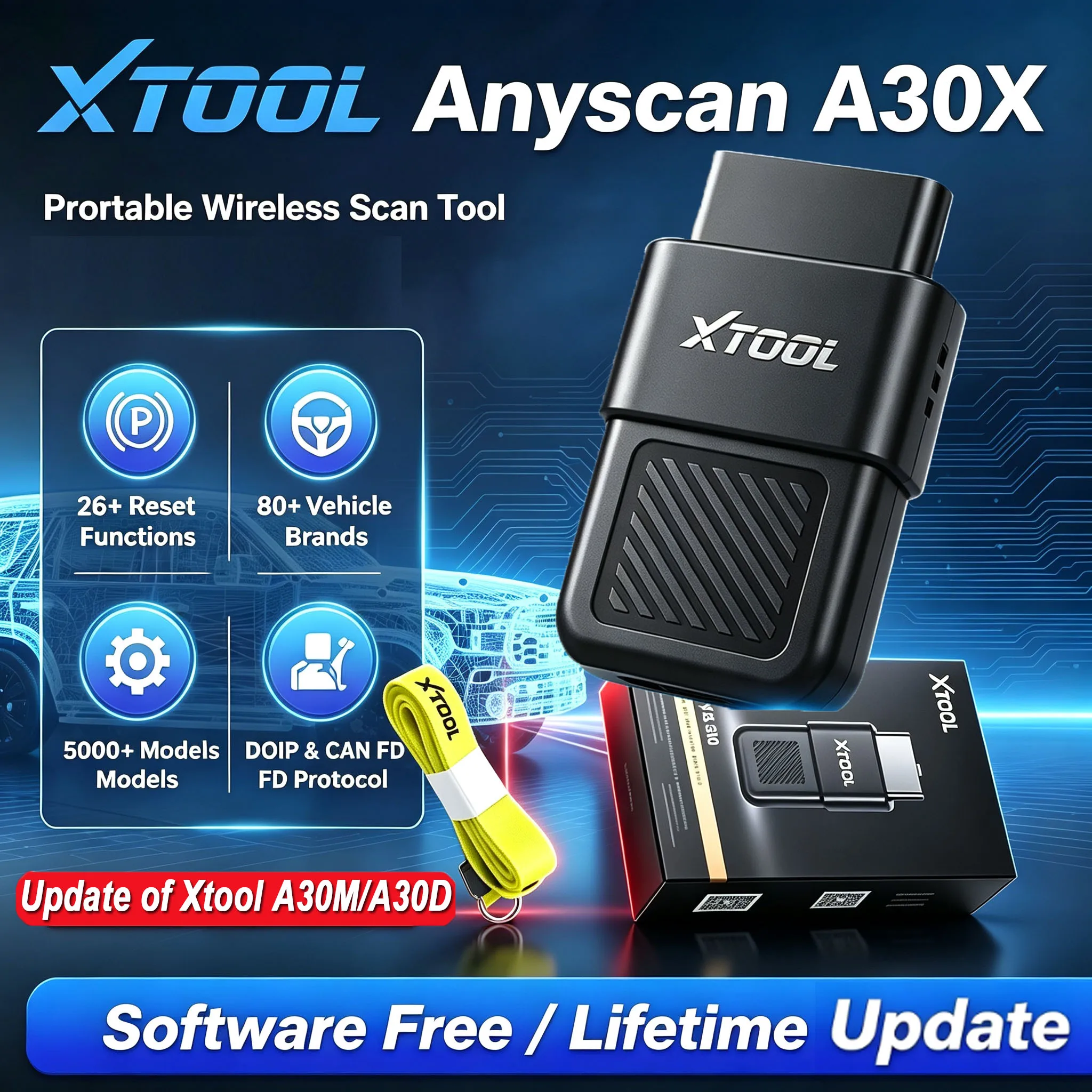 NEW XTOOL Anyscan A30X Bluetooth Car Diagnostic Tool SGW For FCA Support CANFD and Doip Protocol Car 26+ Reset Service PK A30M