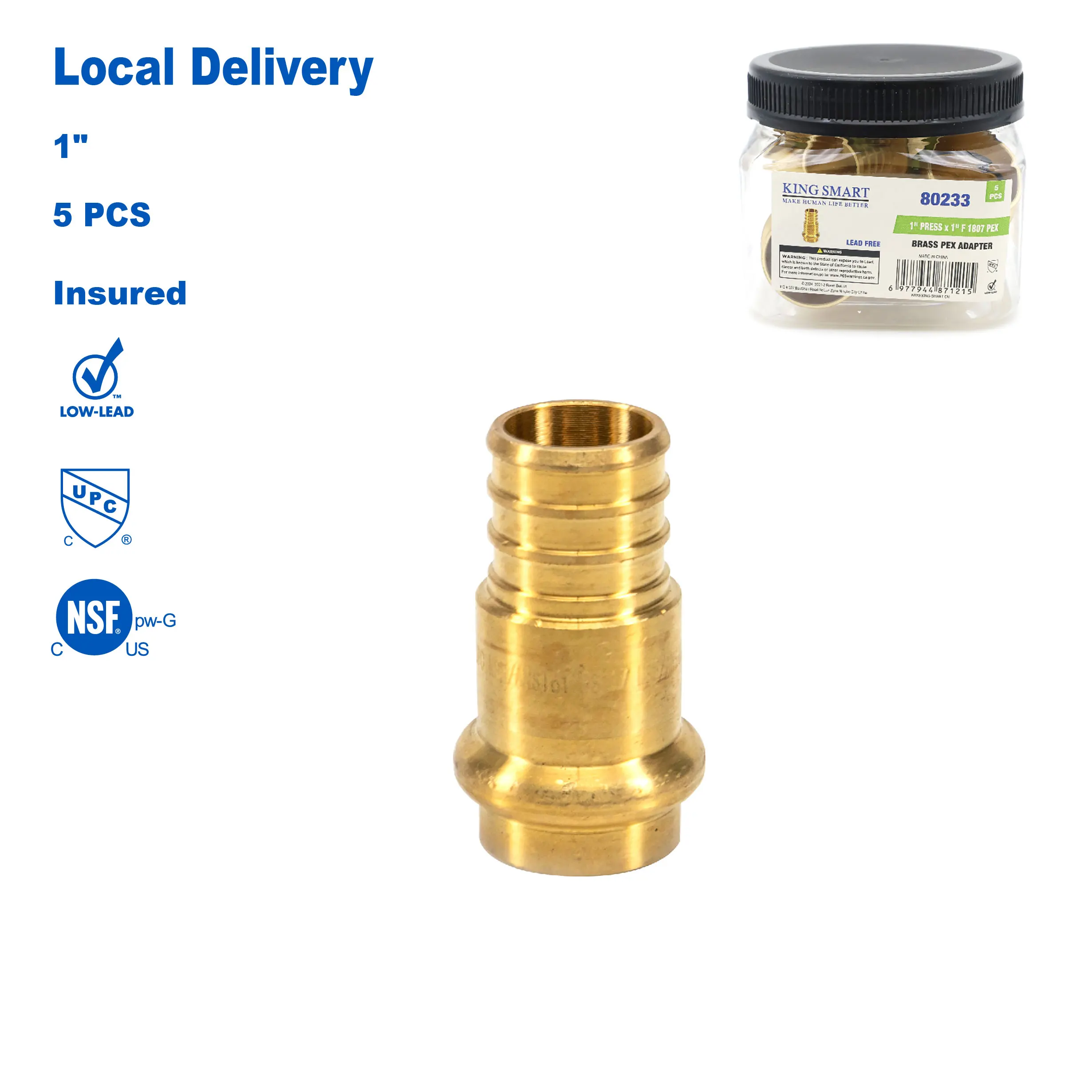 

KING SMART 1" Press Crimp PEX Straight Adapter; 5 Pcs/Case; 80233