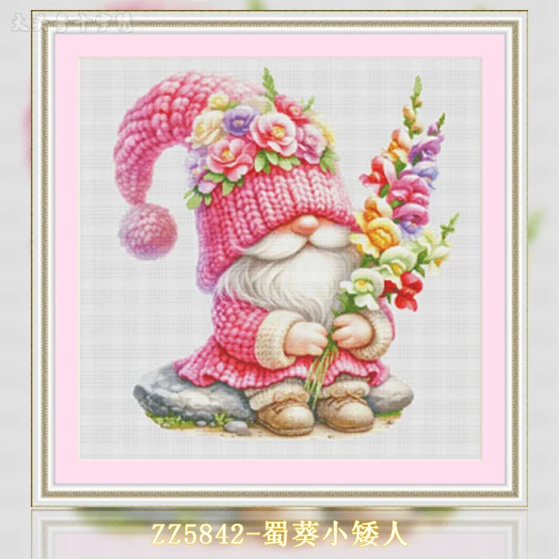 [ZZ5842-Hollyhock Dwarf]11CT 14CT 16CT DIY Stamped Cross Stitch Kit with Printed Canvas and Cotton Threads Embroidery Needlework