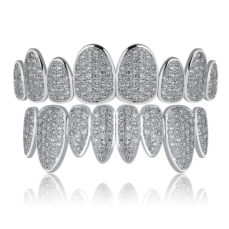 New High-End Full Bling Grills Iced Out Grillz Full Zircon Tooth Shine Grill Men Women Hip Hop Tooth Grills Caps Brass Jewelry