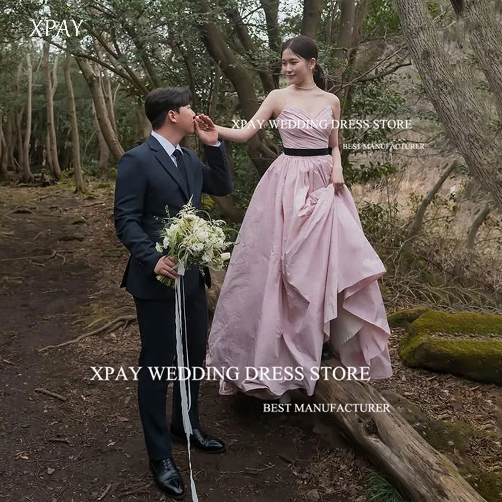 

XPAY Sweetheart Pleat Fuschia Pink Wedding Dresses Photo shoot Taffeta Strapless Floor-Length Evening Gowns Party Customized