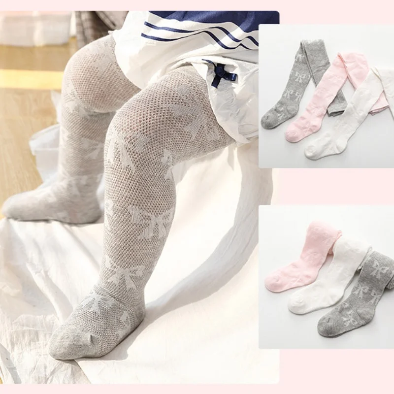 

Летние дышащие сетчатые колготки для девочек с милым бантиком, мягкие хлопковые леггинсы для новорожденных и малышей 0-3 лет