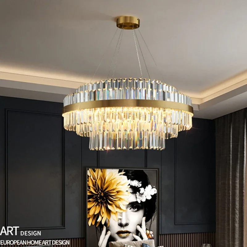 Modern LED ceiling chandelier round dimmable dining room living room chandelier golden gloss luxury crystal lighting