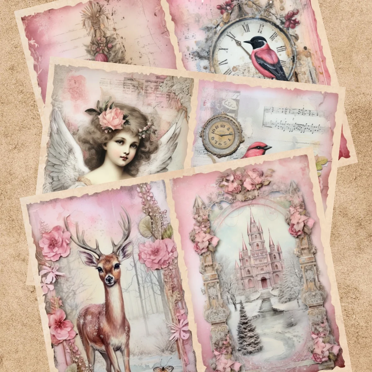 9 hojas tamaño A5 rosa Navidad muñeco de nieve Ángel fondo Vintage Grunge diario planificación Scrapbooking