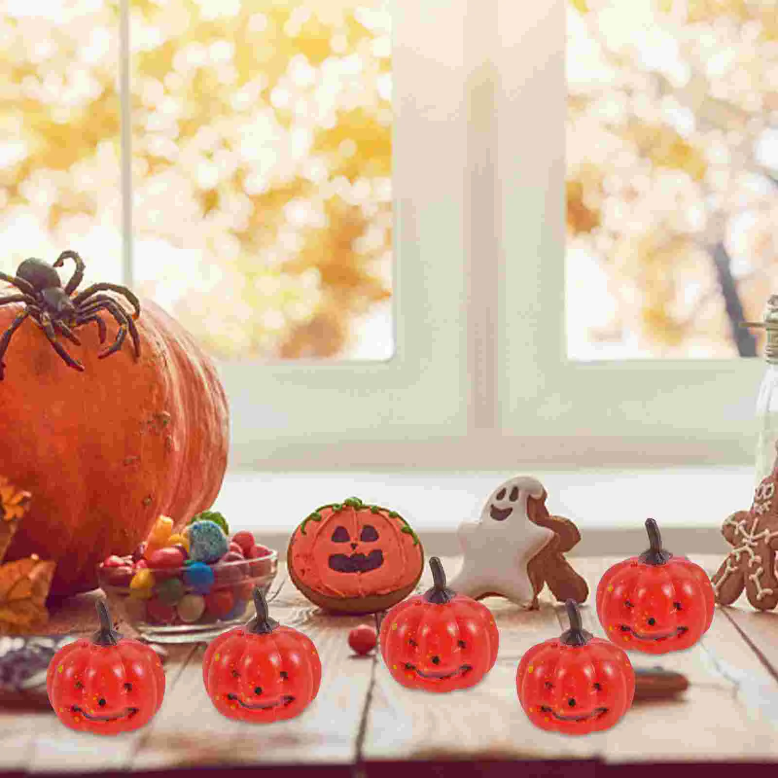 16 Pcs Artificial Pumpkin Halloween Decor Simulation Pumpkins Flash Kitchen Plastic Small Fake Thanksgiving Day Realistic