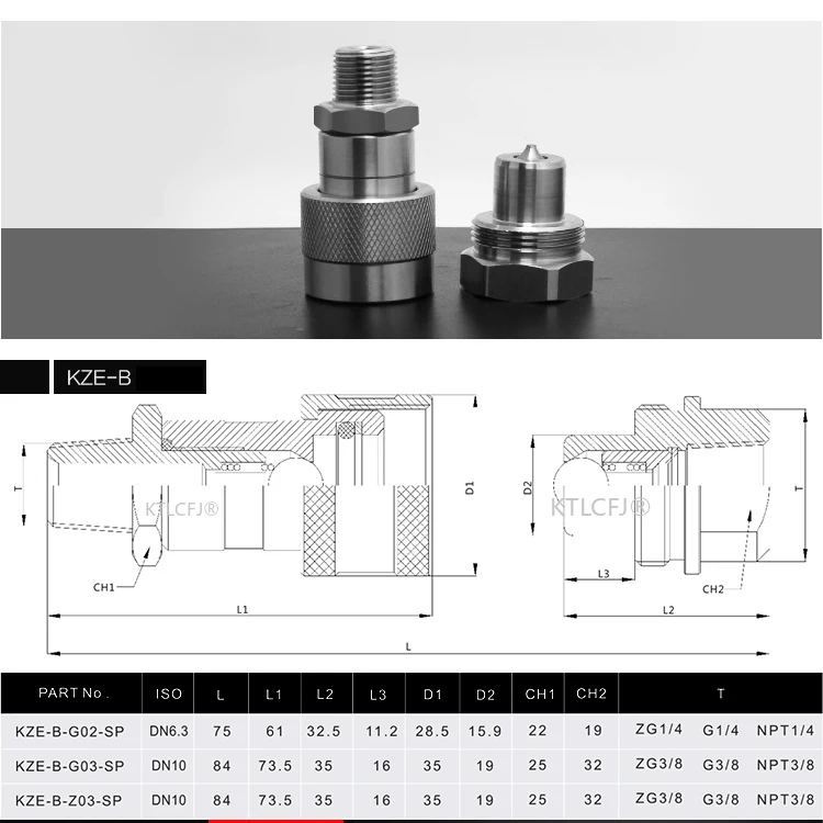 SIZE-B NPT 1/4 3/8 pouce Hydraulique Rapide Accouplement Fermé Rapide En Acier Matériel Plug and Socket Connecteur Kit