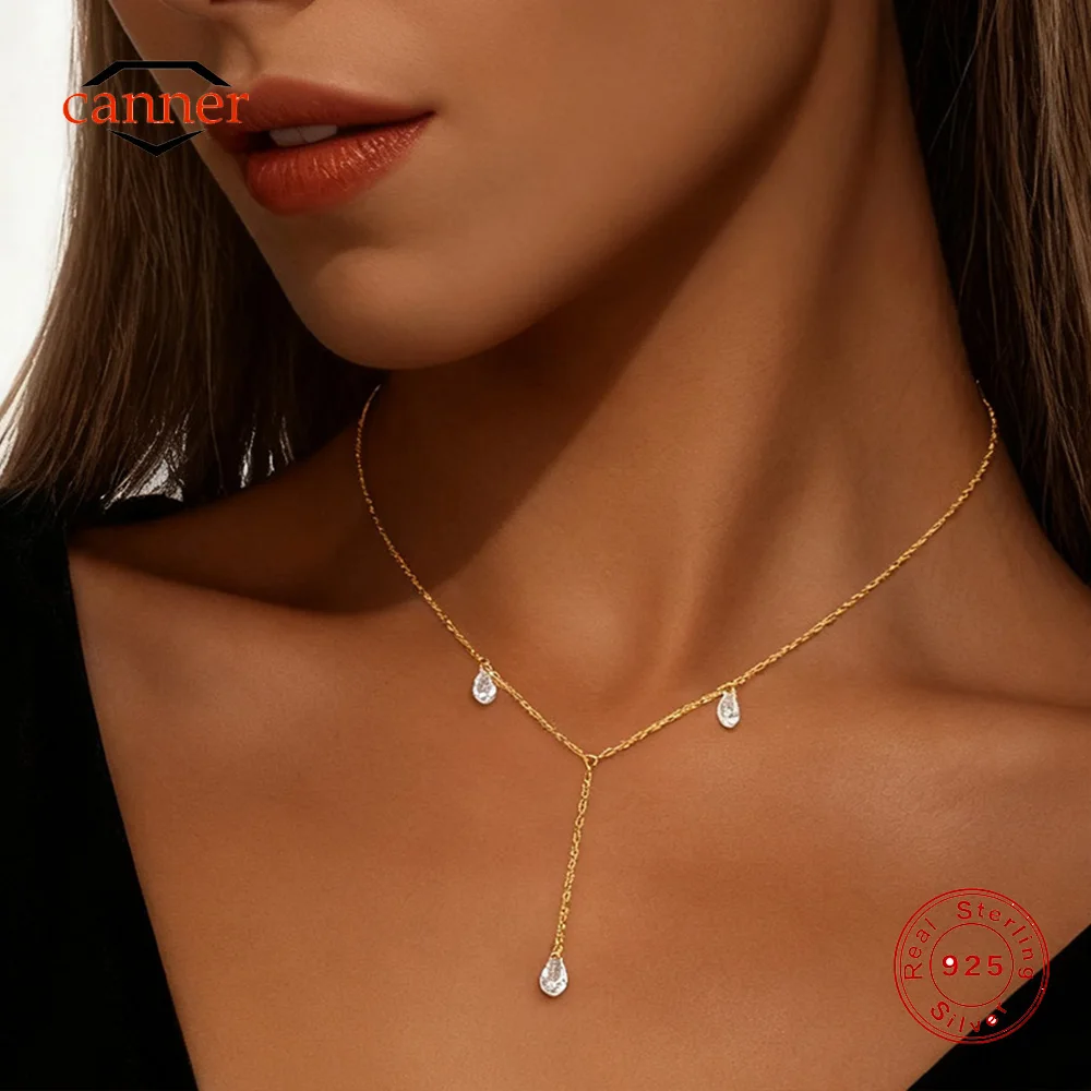 

CANNER 925 Sterling Silver Y-shaped Waterdrop Zircon Collarbone Necklace For Women Ins Simple Versatile Necklace Fine Jewelry