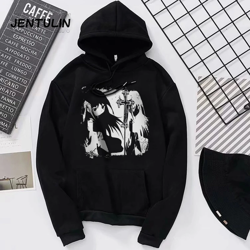 

Готическая толстовка с графическим принтом в стиле Харадзюку для девочек, осень-зима 2000-х годов, пуловер Y2k, повседневные толстовки с длинными рукавами, куртки в стиле хип-хоп