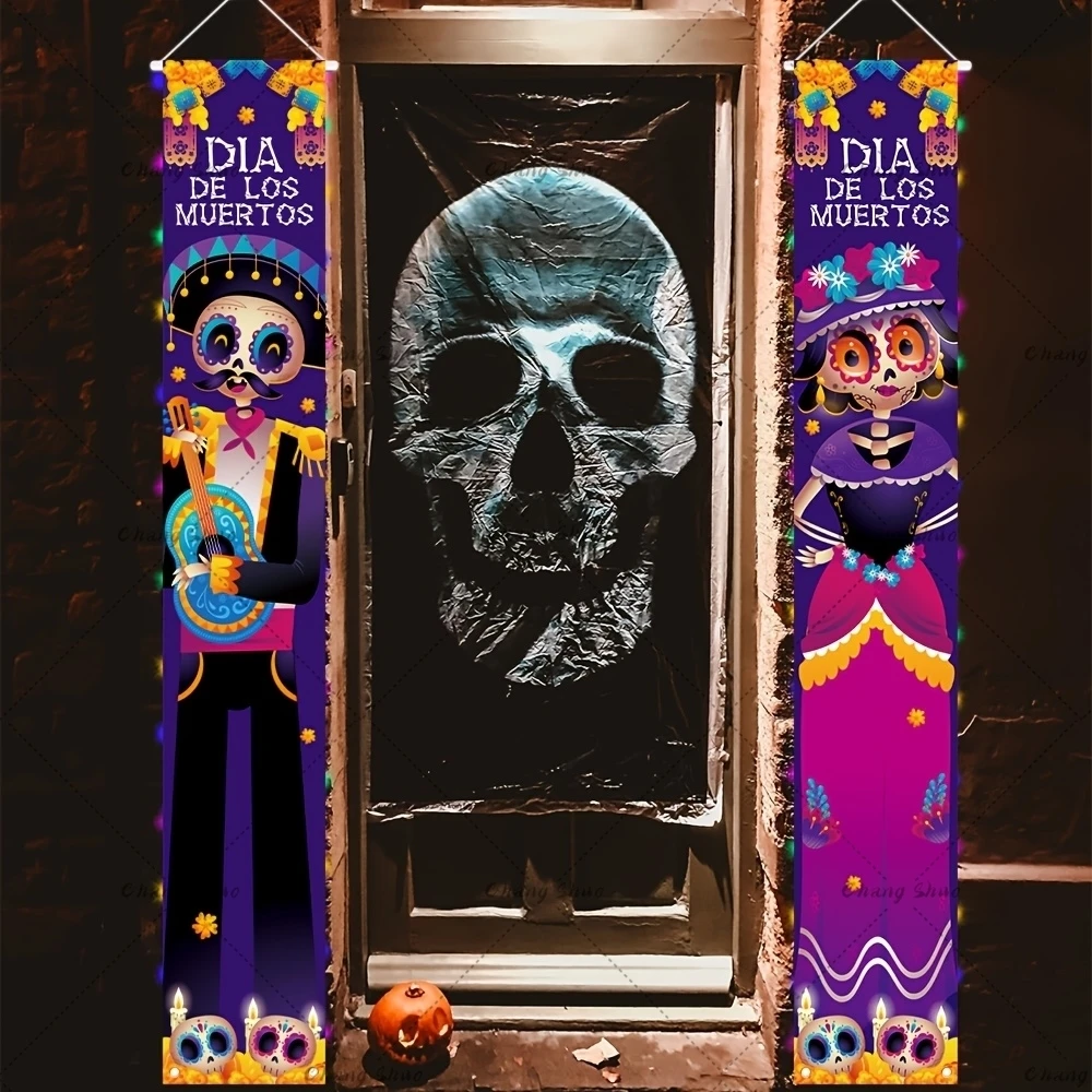 Mexican Day Of The Dead Party Porch Sign Halloween Hanging Door Curtain Banner Picado Papel Mexican Fiesta Sign Party Decoration