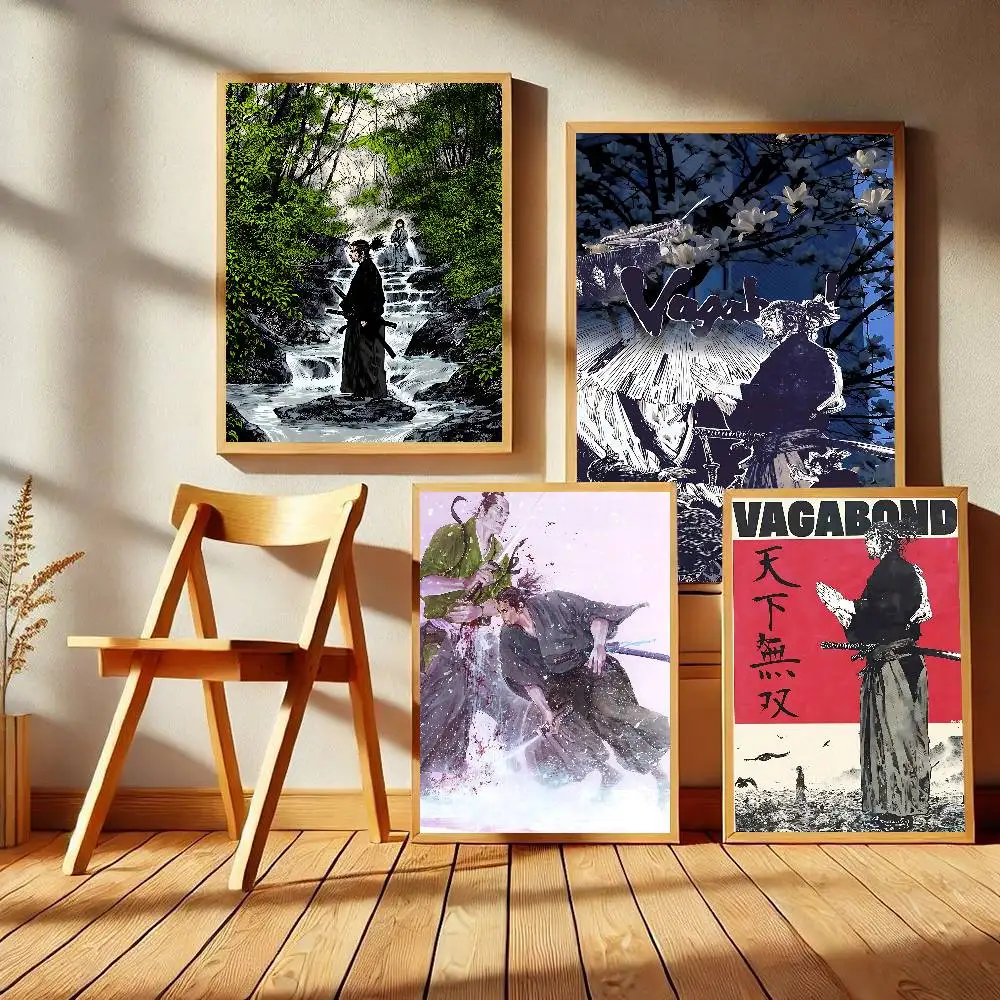 Japanese Manga Miyamoto Musashi Vagabond Vintage Posters Sticky Retro Kraft Paper Sticker DIY Room Bar Cafe Kawaii Room Decor