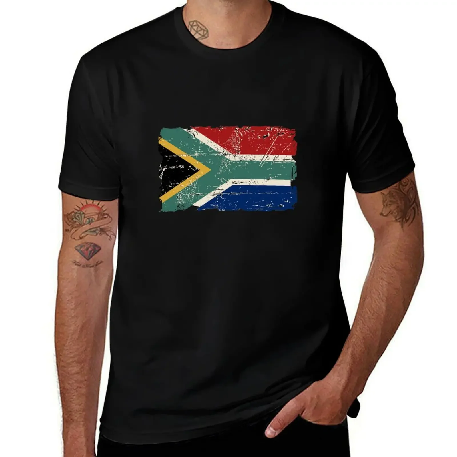 

South Africa Flag - Vintage Look T-Shirt korean fashion summer top vintage clothes fitted t shirts for men