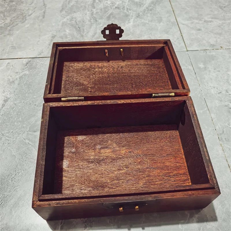 Chinese Vintage Pear Wooden Box Handcrafted Mother-of-Pearl Inlay Phoenix Pattern Jewelry Storage Decorative Treasure Chest