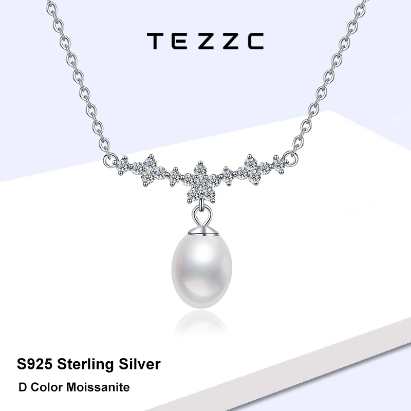 

Ожерелье с подвеской из муассанита и жемчуга Tezzc, стерлинговое серебро S925 с платиновым подарком на день рождения для женщин, вечерние украшения для невесты с GRA