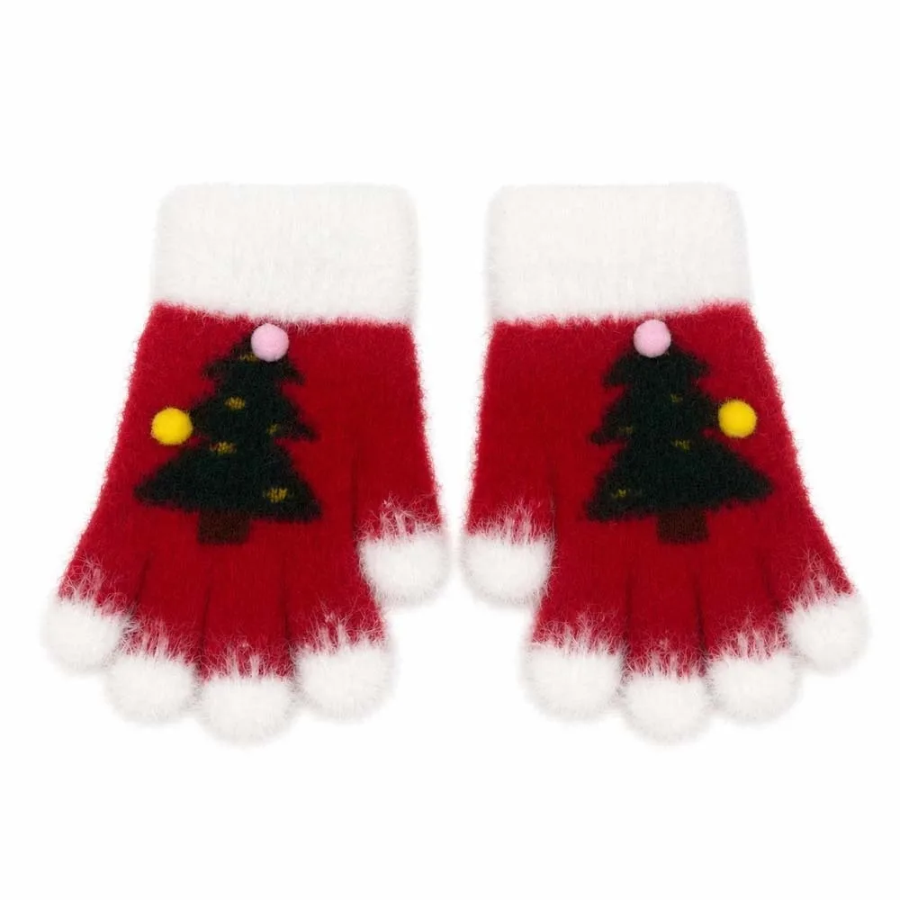 Red Green Christmas Gloves Cuff Knitted Woolen Winter Knit Mittens Soft Texture Elastic Wrist Touchscreen Full Finger