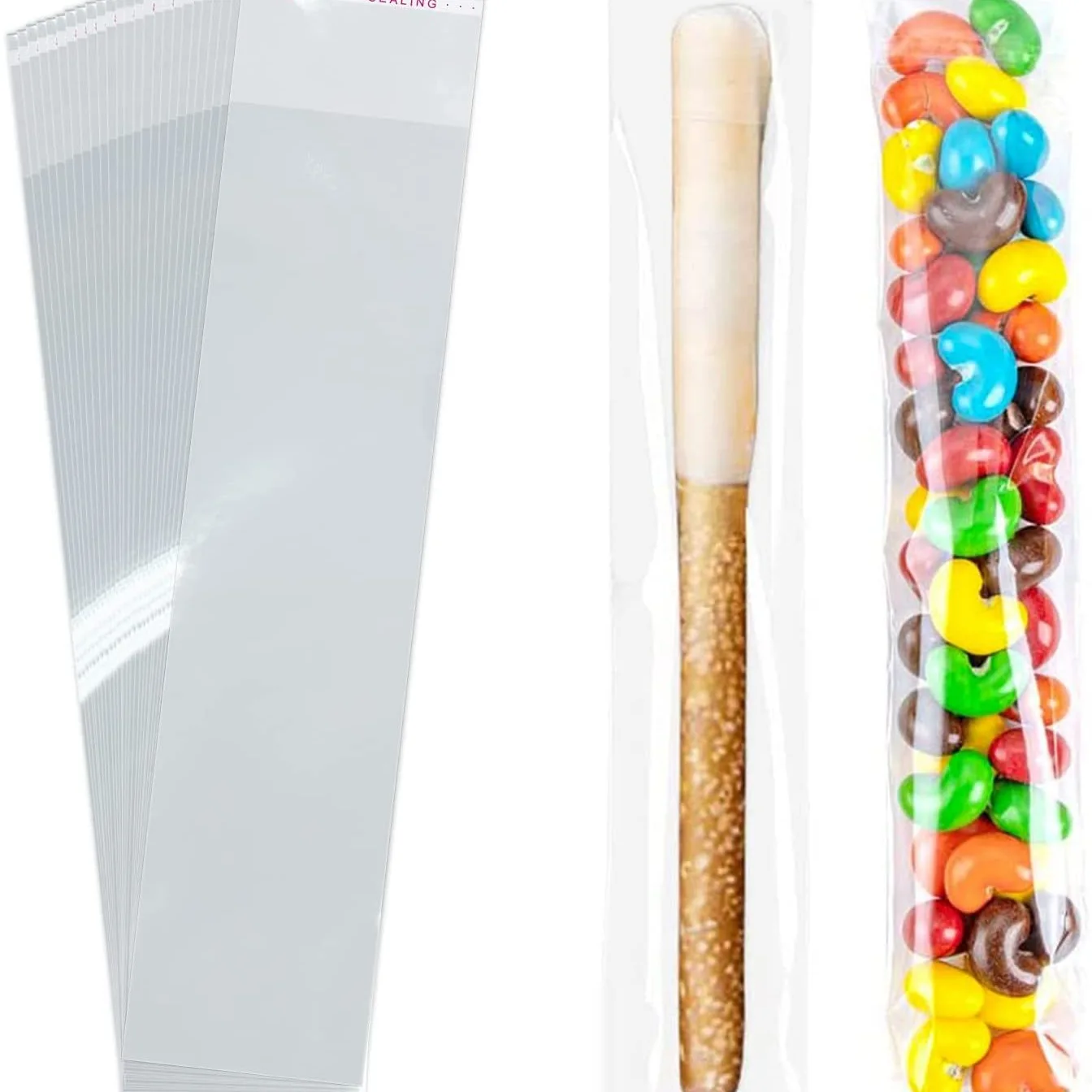 50/100pcs Clear Long Candy Treat Bag Cellophane Cookie Lollipop Plastic Bag Food Gift Packaging Wedding Birthday Decor Supplies