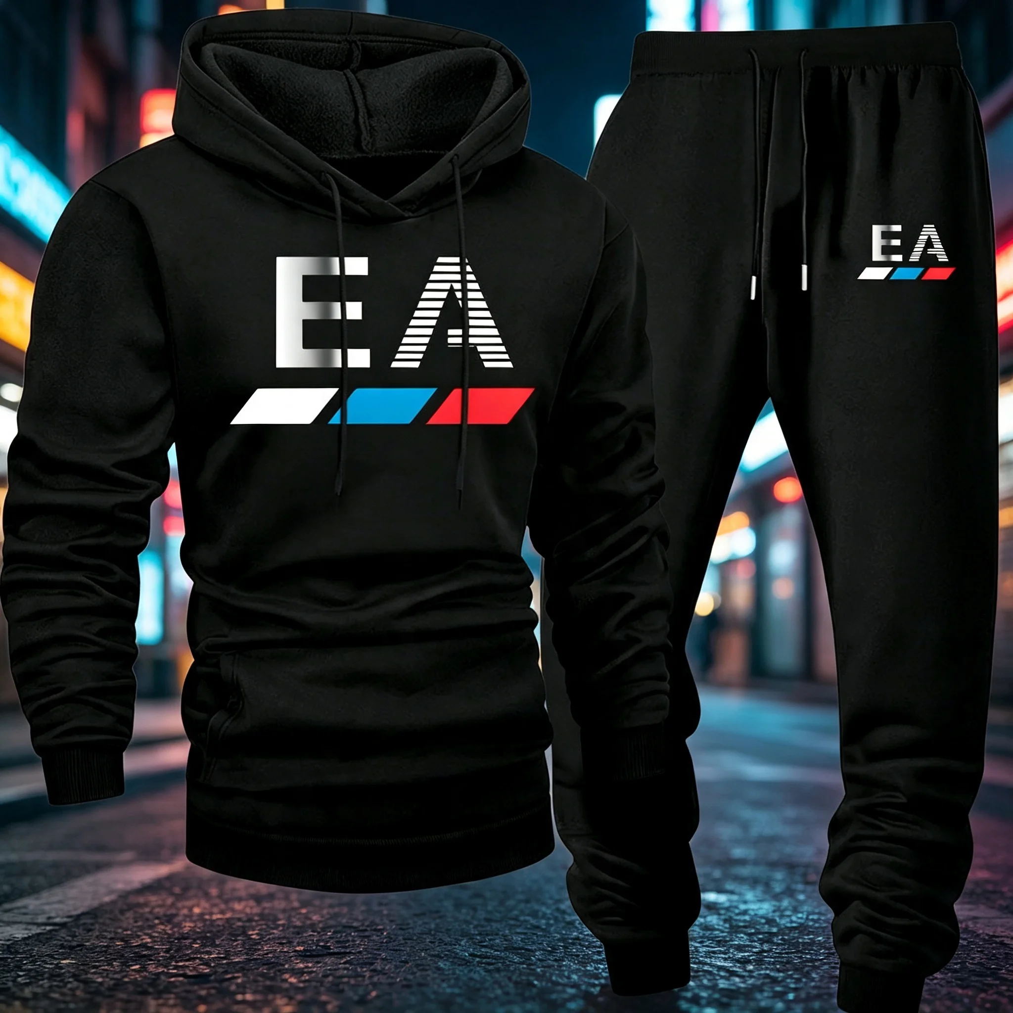 Men's 2‑Piece Casual Hoodie & Sweatpants Set, Slight Stretch Knit Fabric,Regular Fit, Autumn Winter Fashion Sportswear Tracksuit