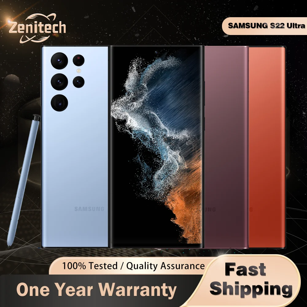 سامسونج جالاكسي S22 الترا 5G S908U1 الأصلي 8G RAM 128GB/256GB ROM 6.8 "ثماني النواة Snapdragon 888 eSim S22 Ultra