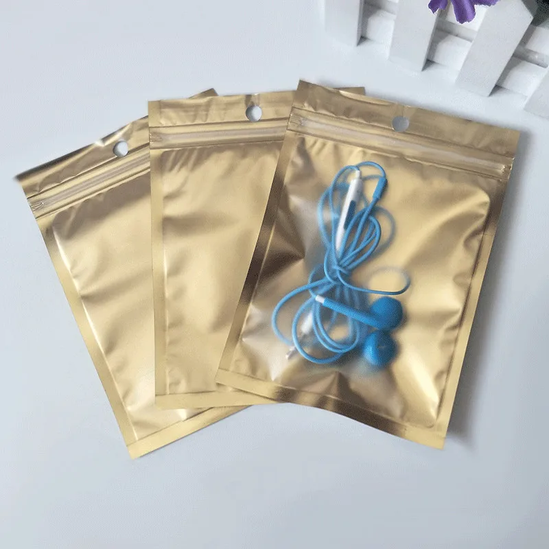 50Pcs/lot Frosted Gold Aluminized Packaging Bag Mobile Phone Shell Data Cable Storage Bag Reusable Zipper Ziplock Pack Bag