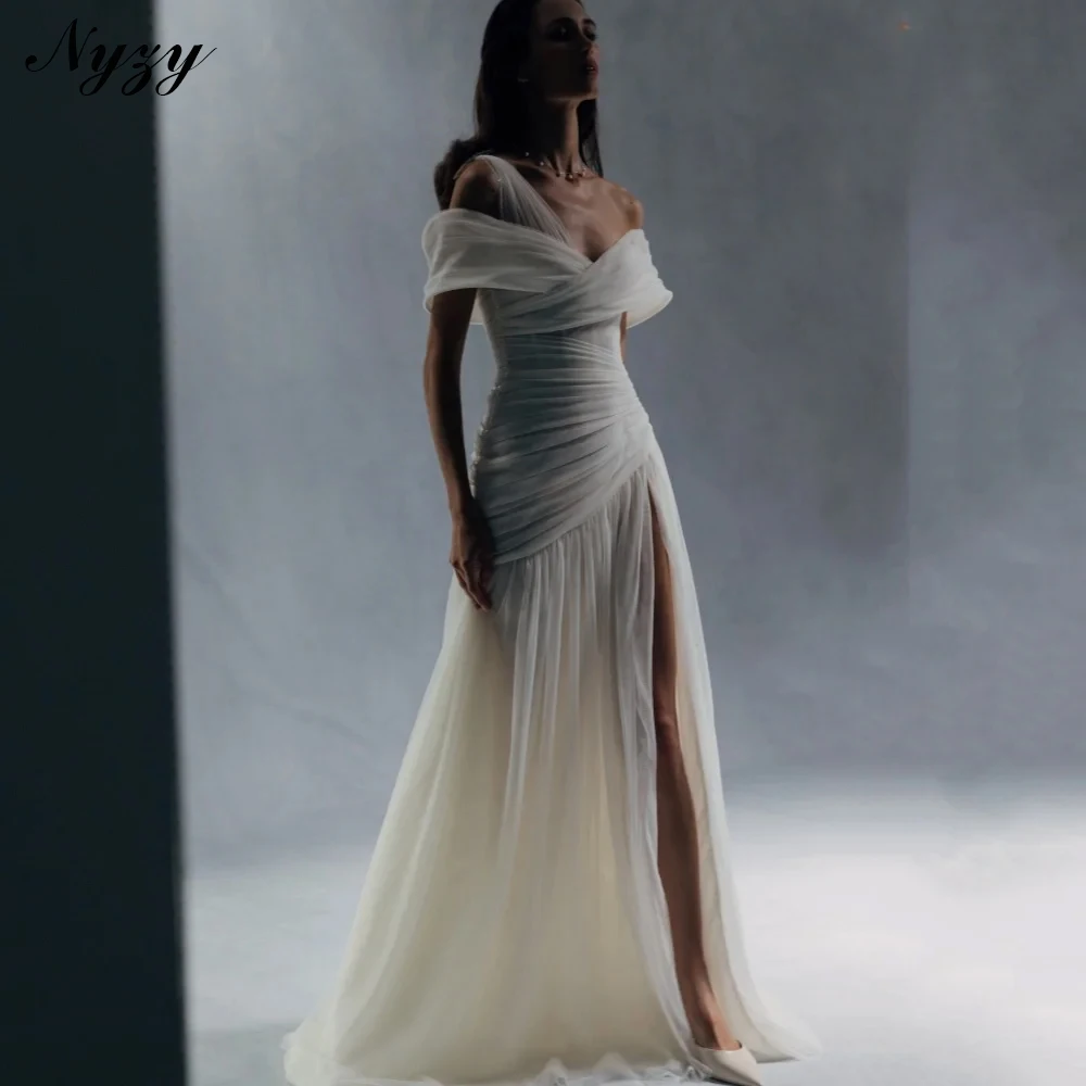 

NYZY E741 Couture Chiffon Pleats See-through Evening Dresses High Slit Wedding Party Bridesmaid Prom Dresses Sexy