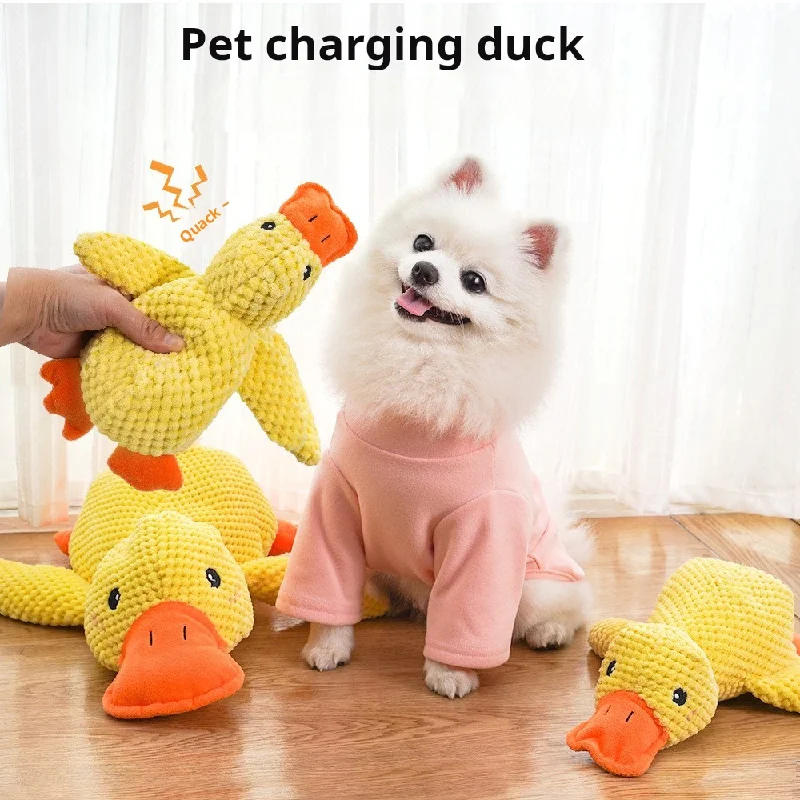 Haustier-Plüschtiere, gelbe Rush-Ente, Hundespielzeug, Plüsch, bissfest, Zahnschleifen, klingende, interaktive Corgi-Haustierprodukte – Detail 1