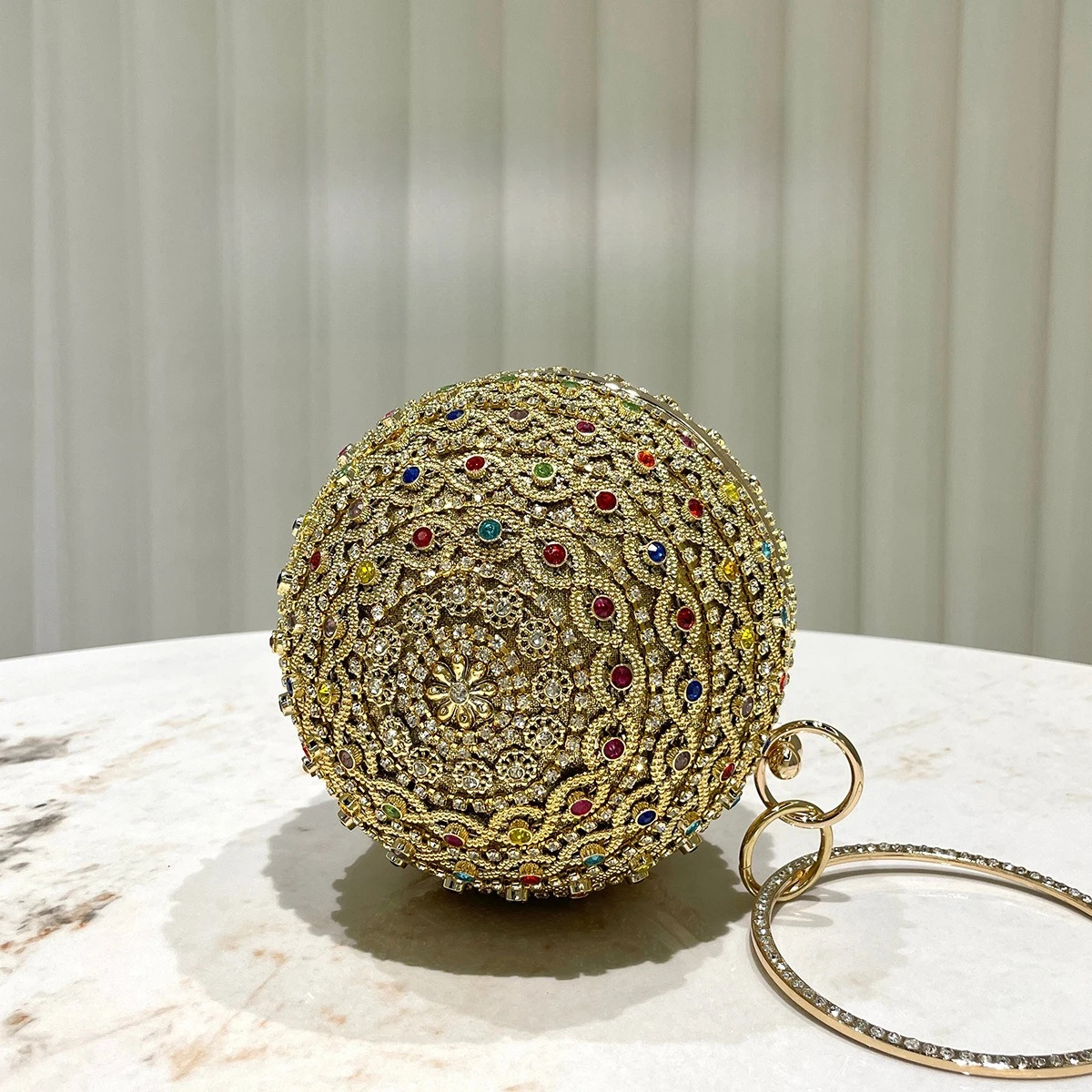 

Роскошная сферическая сумка с золотым блеском и стразами, женская модная темпераментная элегантная ручная сумка для ужина