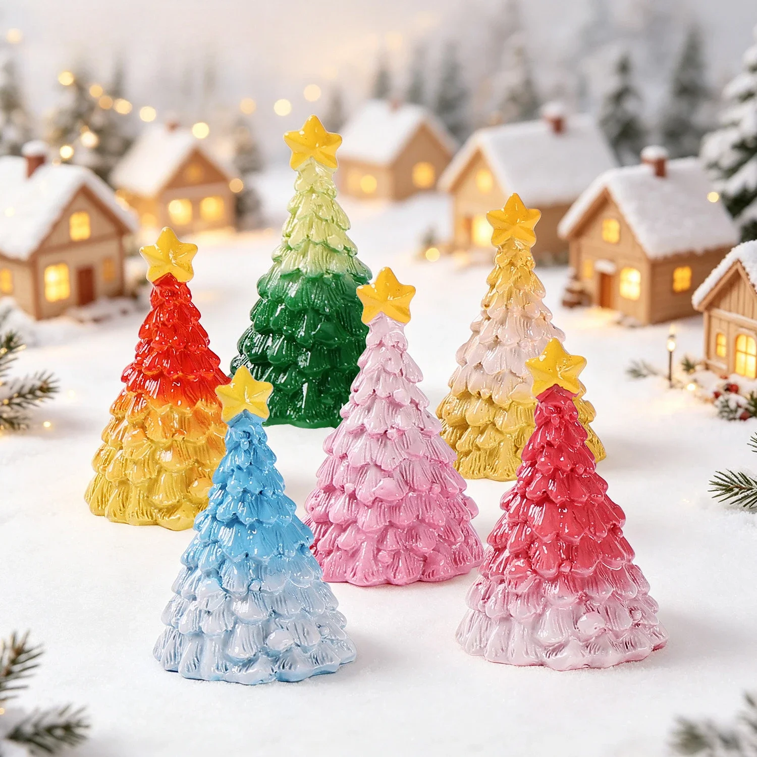 100pcs Wholesale Christmas Tree 3D Resin DIY Pendant  Jewelry Keychain Accessories Mini Desktop Ornament Dollhouse Decor