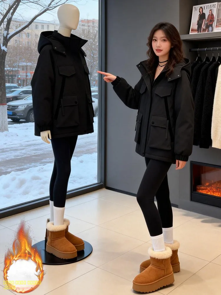 

Утепленное пальто-куртка из хлопка для женщин, свободного кроя, длинное, теплое, для зимы, повседневное, в корейском стиле...