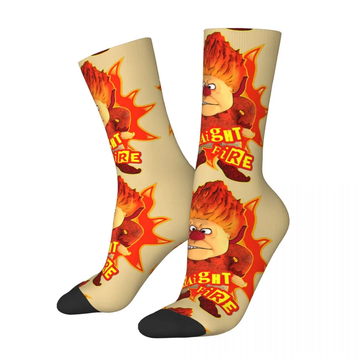 Funny Crazy compression Sock for Men Heat Miser Straight Fire Hip Hop Vintage The Year without a Santa Claus 1974 TV Crew Sock