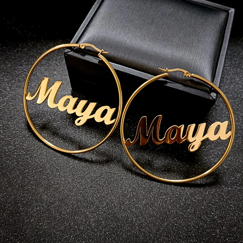 

Personalized Name Hoop Earrings Custom Name Earrings Charm Stainless steel Jewelry Hoop Earrings For Women Gift dropshipping