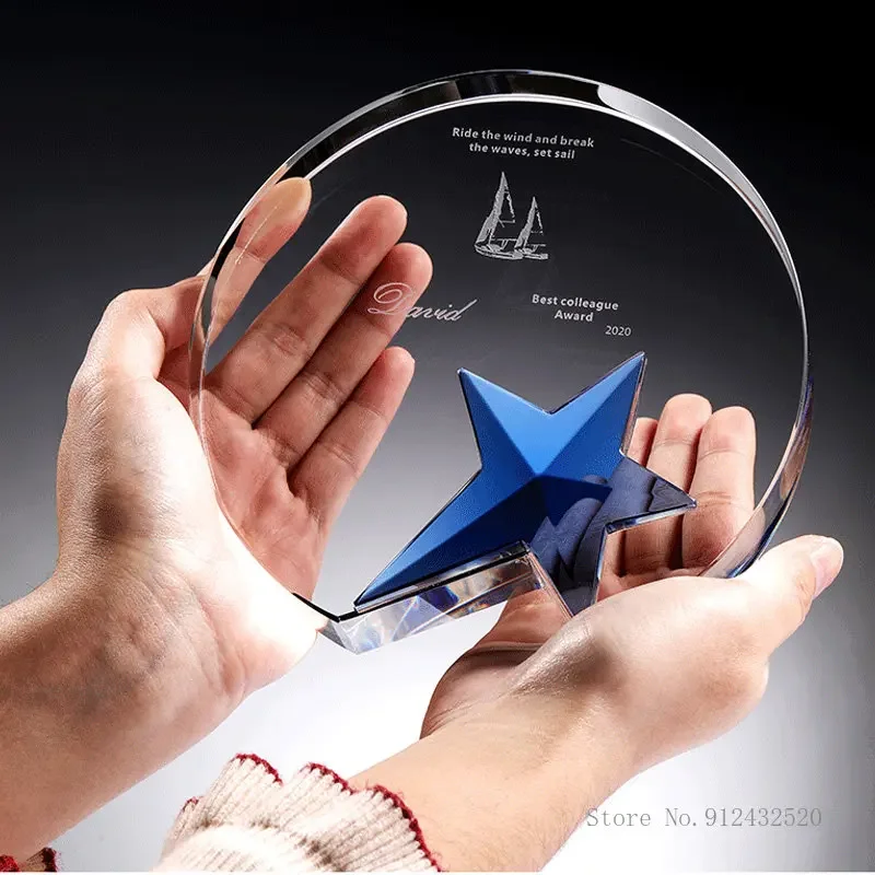 Customized Crystal Trophy of Dreams, Five-Pointed Star, Excellent Employee Souvenir Awards, Academic Medal, Home Decoration, 1Pc