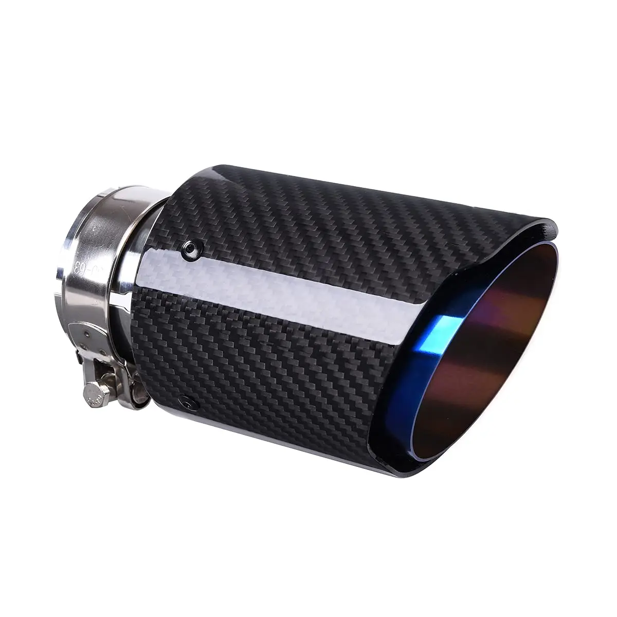 

Twill Weave Carbon Fiber Exhaust Tip With Blue Heat-Tinted 304 Stainless Steel, 2.5 Inch Inlet, 4 Inch Outlet