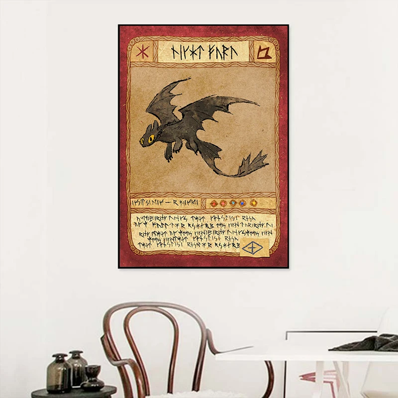 Retro Hookfang Seashocker Toothless Dragon Cards Poster Print Canvas Painting Vintage Wall Art For Living Room Home Decor
