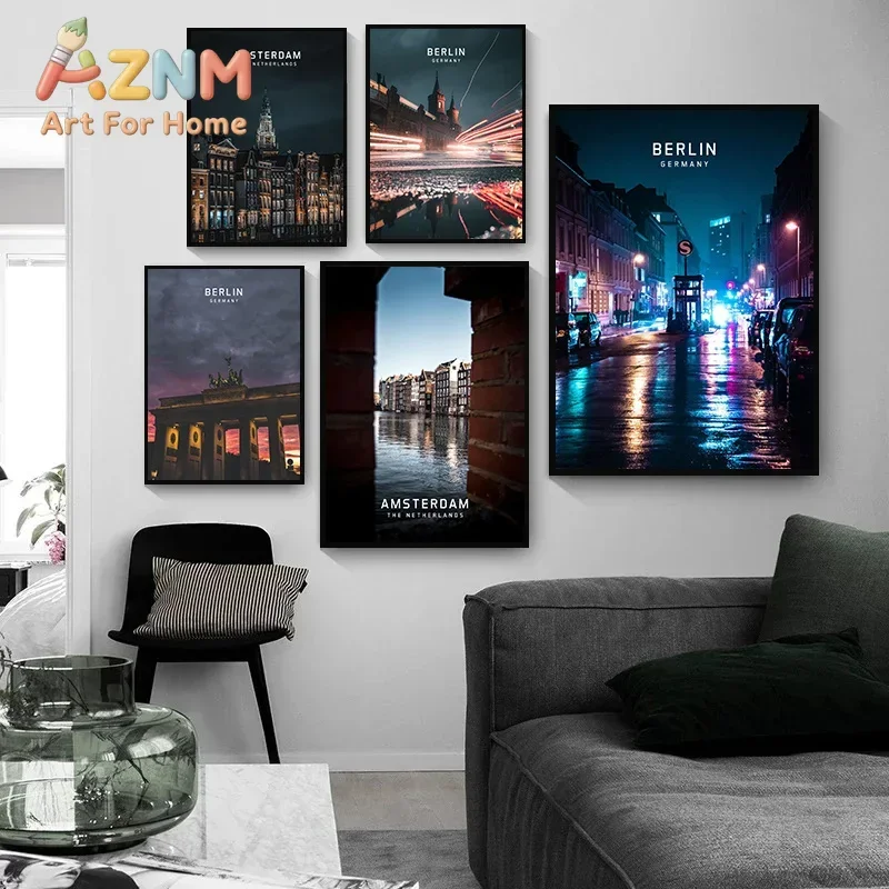 AZNM Vienna Austria Travel Canvas Wall Art European City Historic Building Landscape Frameless Print Poster for Home Decor